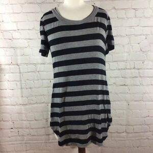 Wasson Black and Gray Striped Short Sleeve Tunic